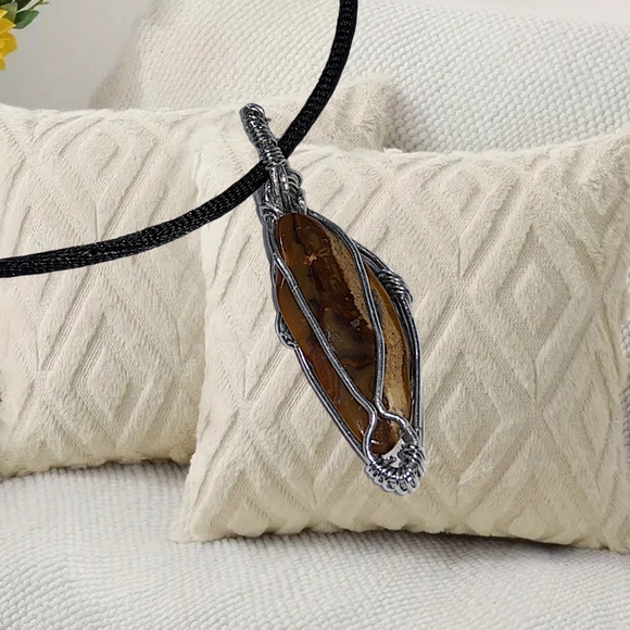 Natural Stone Pendant with Adjustable Black Necklace - Picture 4 of 5